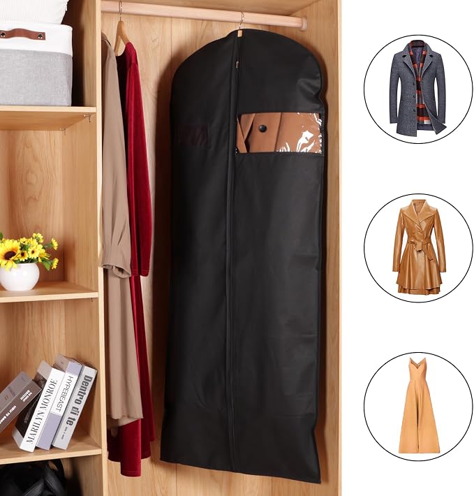 KEEGH 60'' Dress Bags for Gowns Long(Set of 15), Garment Bags for Hanging Clothes, Dress Bags for Closet Storage, Clothes Cover for Hanging Coats Dresses with Clear Window and Label Pocket, Black - Image 3