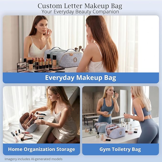 Personalized Gift Travel Makeup Bag: Initial Makeup Organizer Bag for Women | 3-in-1 Custom Make up Bag Set - Vegan Leather Travel Cosmetic Bag - Luxury Gift for Women – Birthday, Anniversary, Graduation - Image 9