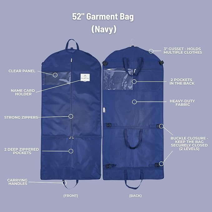 Waterproof Hanging Garment Bag 52 inch Deluxe Clothes Bag with Gusset, 4 Pockets & Side Zip for Dance Costumes, Sports, Skating, Theatre, Beauty Pageants & More by Kendall Country (Midnight) - Image 2