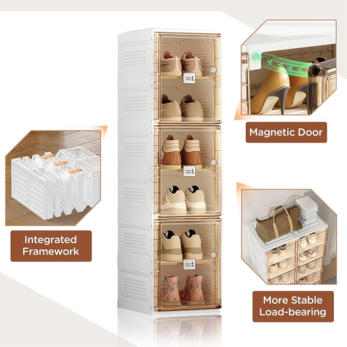 ANTBOX Shoe Organizer Storage Box, Portable Folding Shoe Rack for Closet with Magnetic Clear Door,Large Sneaker Cabinet Bins Sturdy Easy Assembly 8 Layers-8 Grids - Image 5