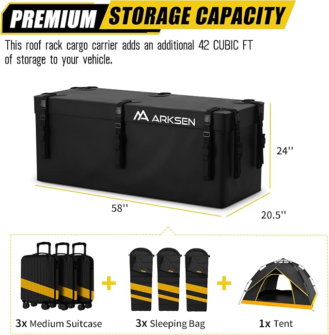 ARKSEN Hitch Cargo Carrier Bag with Lock for 24" x 60" Baskets Waterproof 16.4 Cubic Feet Large Capacity Luggage Storage (58" L x 20.5" W x 24" H) for Car Truck SUV RV or Trailer - Image 2
