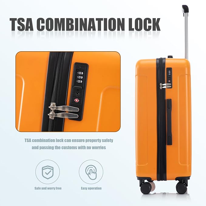 GDFStudio 20/24/28 Inch 3 Piece Luggage Set, ABS Hard Shell Spinner Suitcase with 360° Silent Wheels,TSA Combination Lock, Large Capacity Travel Luggage with Retractable Handle,Carry On,Orange - Image 6