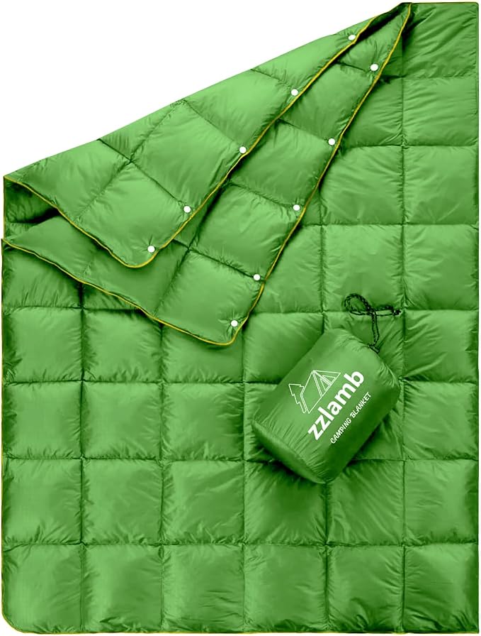 zzlamb Puffy Down Camping Blanket Water-Repellent, Down Throw Travel Blanket Portable for Outdoor, Light Warm Quilt for Couch Plane Car Theater Stadium Picnic RV Backpacking Hammock by zzlamb