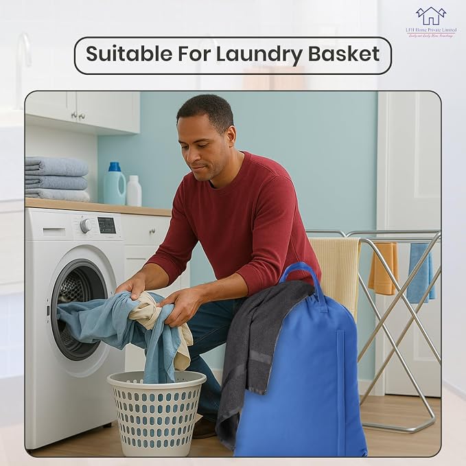 LFH Home Cotton Rich Canvas Large Laundry Bag with Handle, Heavy Duty Drawstring Closure Washable Laundry Bags, School Travel, Home, Hotel, College Dorm, Organizer Sack, Toys Clothes 20x30-Sky Blue - Image 8