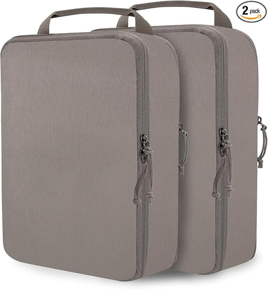 Extra Large Compression Packing Cubes for Travel Essentials, 2 Set Expandable Travel Cubes for Packing Compression Bags Luggage Suitcase Organizer, Khaki by CALACH