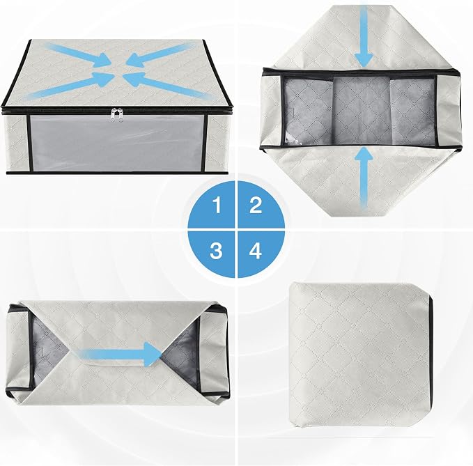 HomeHacks Storage 6-Pack Clothes Organizer Storage Bags Foldable Storage Box with Large Clear Window Sturdy Handles for Closet, Dorm, Pillows, Bedding, Clothes, Blankets, 35L, Ivory - Image 3