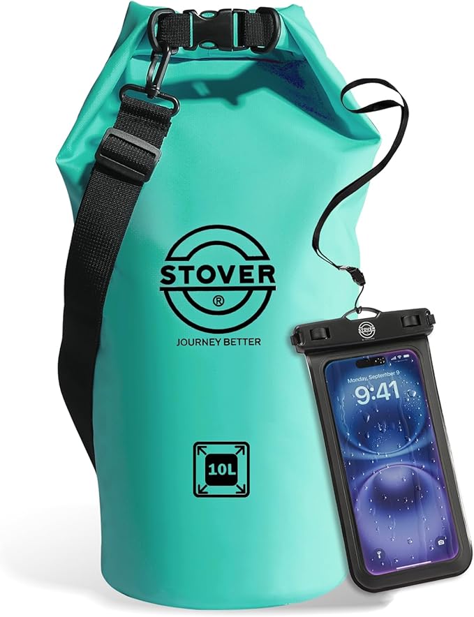 STOVER 5/10/25/30/40L Waterproof Dry Bag, Medium Lightweight Roll Top Dry Bag Backpack w/Waterproof Phone Case, Kayaking, Travel, Hiking, Fishing, Tubing, Camping, the Beach, Men/Women (Teal) by STOVER