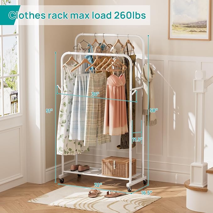 SINGAYE Wardrobe Standing Closet Clothing Rack With Shelf Hanging Clothes | Wardrobe Open Compact Small Metal Garment Hanger Stand Alone Free Standing Black Closet Rack Storage Organizer Heavy Duty - Image 4