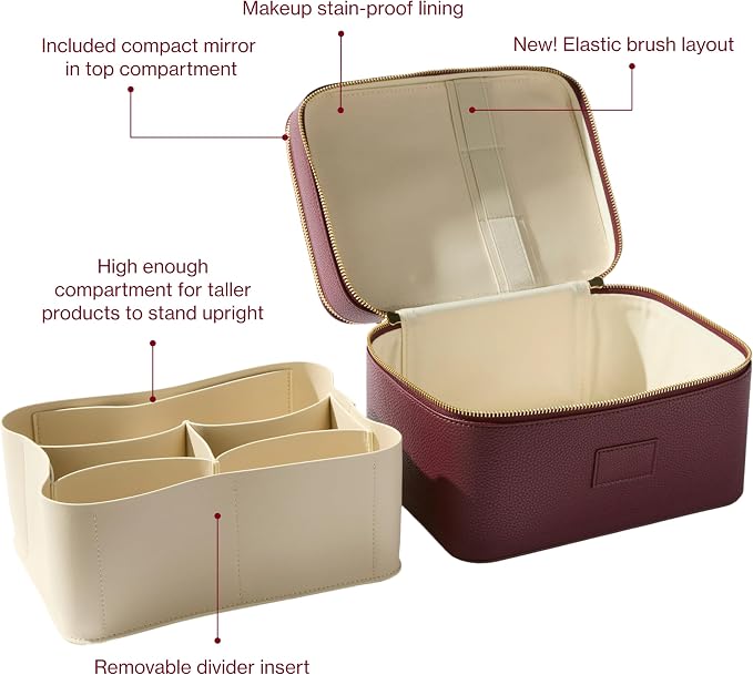 ETOILE - Duo Vanity Case Burgundy - Large Functional Travel Makeup Bag Organizer with Removable Divider & Mirror - Image 4
