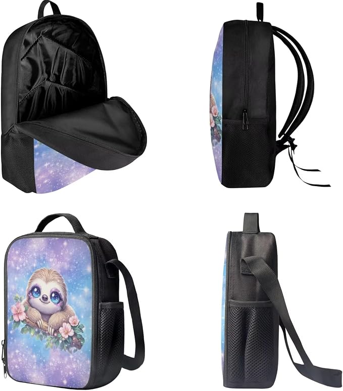 Forchrinse Cute Sloth Backpack for Girls 4-6 6-8 10-12 Kids School Bag with Lunch Box Pencil Case Elementary Preschool Kindergartener Middle School Bookbag Daypack - Image 5