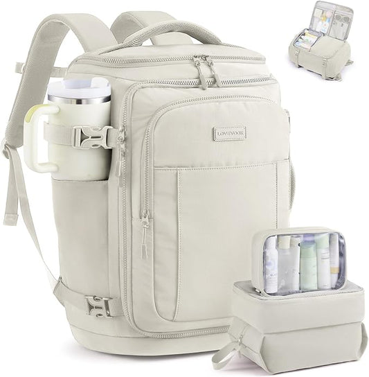 LOVEVOOK Travel Backpack for Women & Men, 40L TSA Approved Carry On Backpack with 3 Packing Cubes, Waterproof Weekender Overnight Bag for 2-4 Day Trips, Business & Travel Essentials, Beige Gray by LOVEVOOK