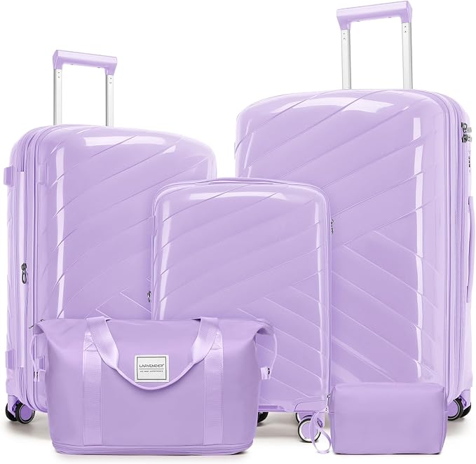 5 Piece Luggage Set Carry on Suitcase with Spinner Wheels, Expandable Hardshell Luggage PP Lightweight Suitcase Set for Women (Lavender) by TRIPLAYER