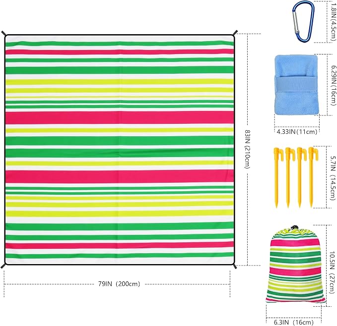 WIWIGO Beach Blanket Waterproof Sandproof Beach Mat 79" X 83"/10'x9'for 2-8 Adults Quick Drying Outdoor Picnic Mat Beach Accessories for Travel, Camping, Hiking - Image 2
