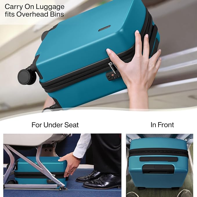 Hanke 16 Inch Underseat Carry On Luggage, Airline-Approved Hard Shell Small Suitcase with Spinner Wheels, Lightweight Tsa Lock Travel Luggage for Short Trips(Caribbean Blue) - Image 2