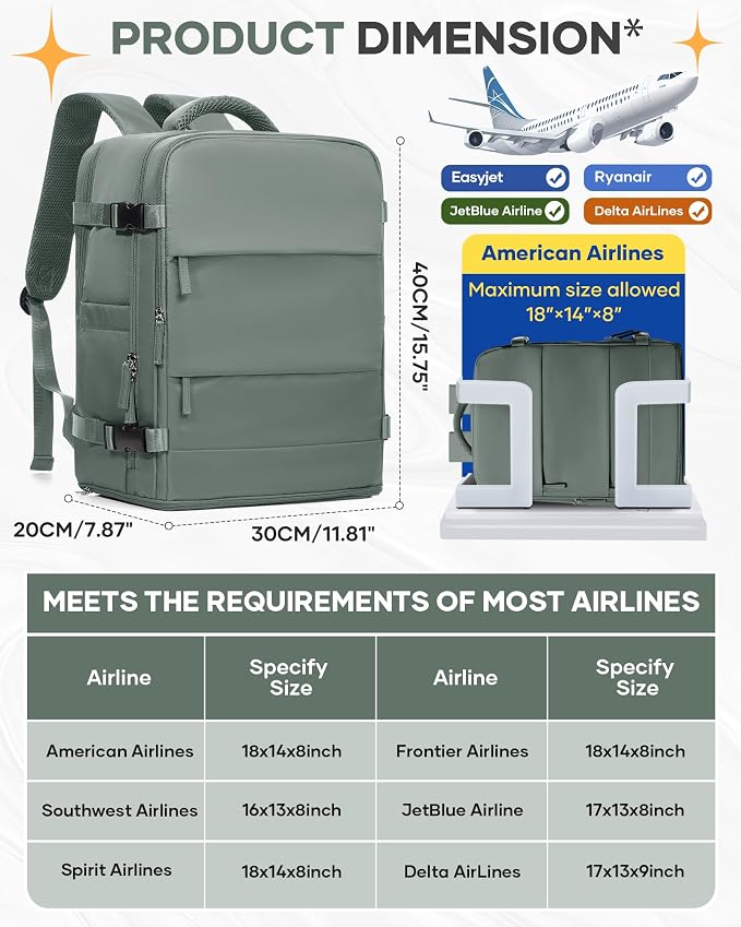 Travel Backpack for Women Airline Approved Carry on Backpack for Airplanes Mochila De Viaje Spirit Airlines Personal Item Bag 18x14x8 Personal Item Travel Bag Backpack for Traveling on Airplane - Image 3