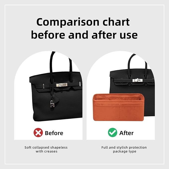 DGAZ Silk Purse Organizer Insert for Birkin Bag(Vitality orange,BK25) | Soft and Lightweight,Perfect Fit,Multi-pocket Storage,Bag Protector,Luxury Bag Care,Handmade,for Smooth Bag Organizer - Image 5