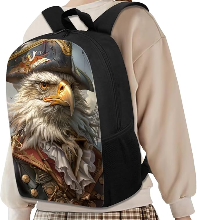 17 Inch Animal Print School Backpack And Lunch Box Set for Kids Lightweight Pirate Bald Eagle Backpack for Boys Girls Sturdy School Bag with Insulated Lunchbox Pencil Case Student Bookbag - Image 2