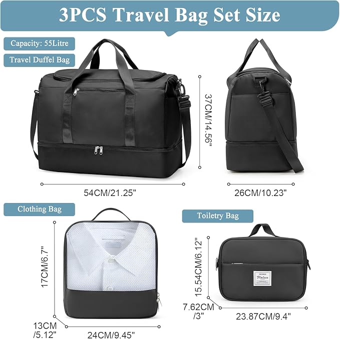 Extra Large Travel Duffle Bag, Carry-On Weekender Bags for Women Travel | Overnight Weekend Bag with Shoes Compartment for Travel Business Trips Sport Hospital,3 Pcs Set - Image 2