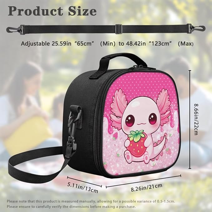Axolotl 4-Piece Girls School Backpack Set Drip Strawberry Kawaii School Bag with Insulated Lunch Bag Pencil Case & Charm, Cute Funny Bookbag for Kindergarten Elementary Students - Image 5
