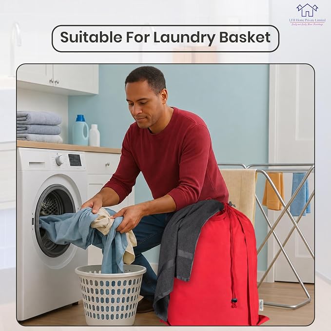 LFH Home Cotton Rich Large Premium Canvas Laundry Bag, Heavy Duty Washable Laundry Hamper with Drawstring & Handles, Multi-Use Clothes Storage for Home, Travel & College, 28"x36" (Pack of 6) - Red - Image 4