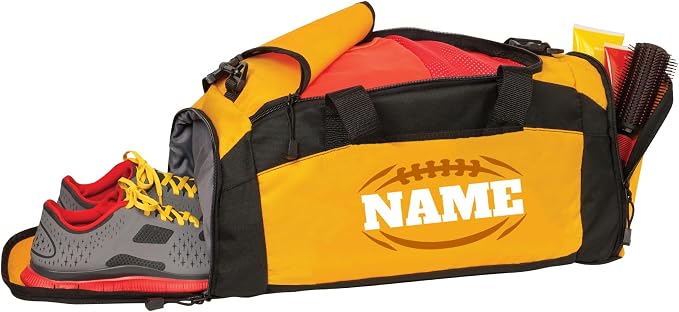 Personalized Sports Duffle Bag with Shoe Compartment (Football, Athleteic GOld) by all+about+me+company