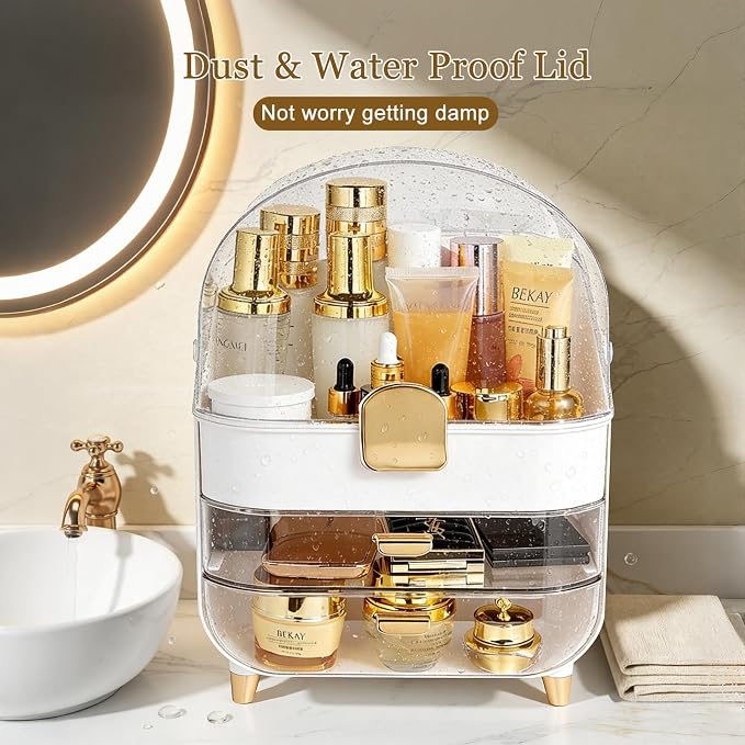 Makeup Organizer with Drawers-Cosmetic Display Case for Vanity-Skincare Organizer with 360 Rotating Brush Holder,Large Storage Box Dresser for Women Gifts, Bathroom Countertop,Gold - Image 4
