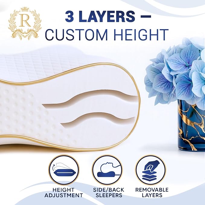 Royal Therapy Travel Memory Foam Pillow 2-Pack, Neck Pillow Bamboo Adjustable Side Sleeper Pillow - Image 4