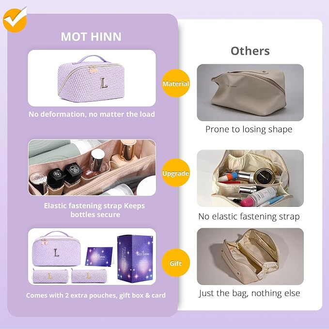 Personalized Gift Travel Makeup Bag: Initial Makeup Organizer Bag for Women | 3-in-1 Custom Make up Bag Set - Vegan Leather Travel Cosmetic Bag - Luxury Gift for Women – Birthday, Anniversary, Graduation - Image 2