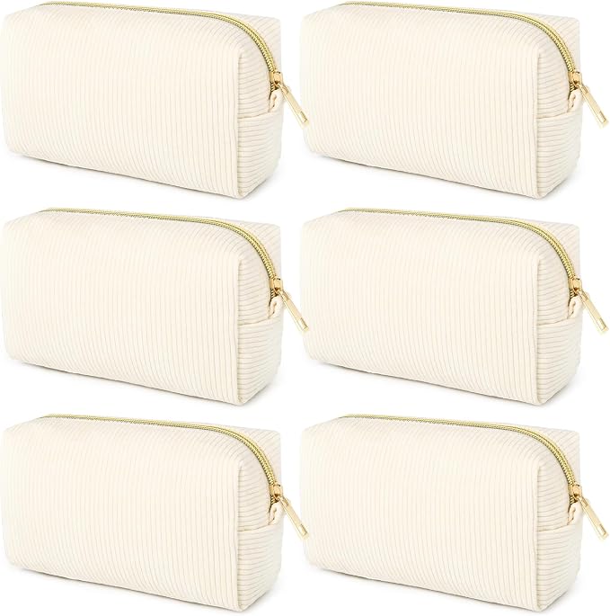 SOIDRAM 6PCS Bridesmaid Proposal Gifts Corduroy Beige makeup bag bulk for Wedding Party Favors Bachelorette party decorations Toiletry Organizer Bag Cosmetic Case Gift by SOIDRAM