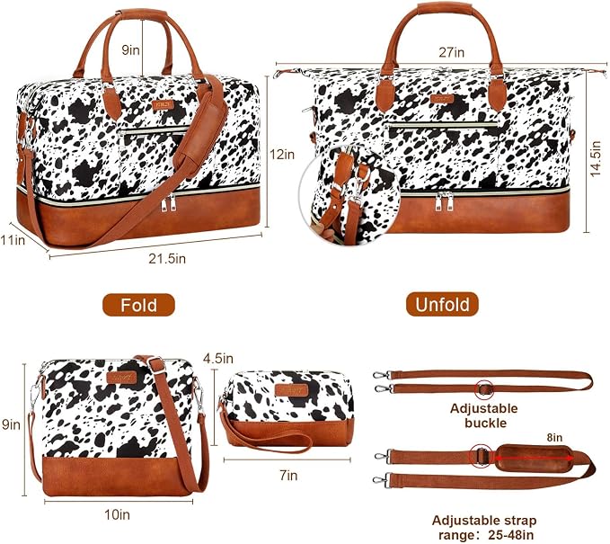 ITIEZY Weekender Overnight Bag for Women - Large Travel Duffel Bag with Shoe Compartment, Gym Duffel Bag Hospital Bag Carry On Tote Bags for Airplanes with Crossbody Bag Toiletry Bag 3Pcs Set - Image 7