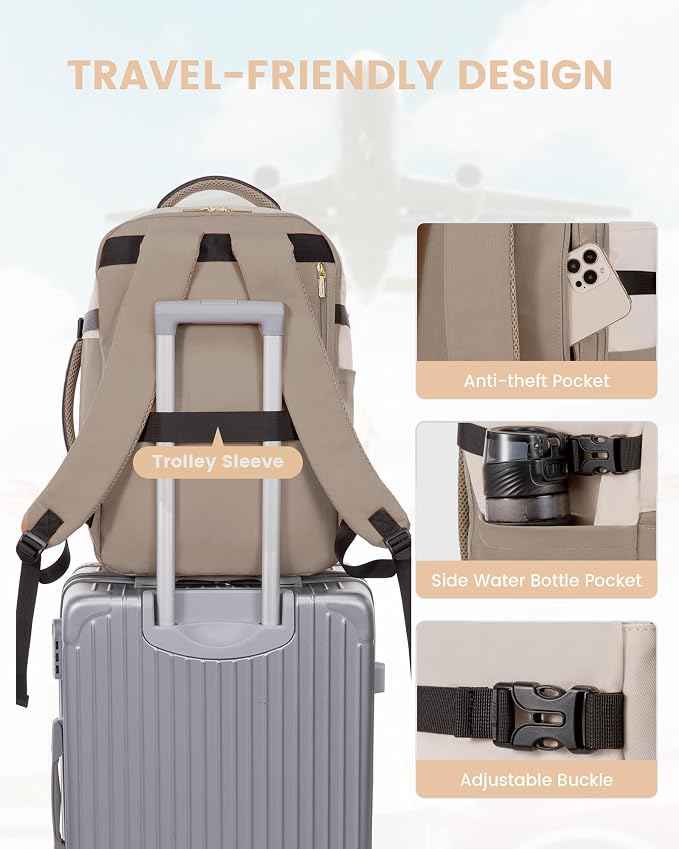 LOVEVOOK Travel Backpack for Women, TSA Carry On Backpack Flight Approved Luggage, 40L Water Resistant Personal Item Daypack Large Weekender Bag fit 17 inch Laptop with 3 Cubes, Beige-khaki-black - Image 6