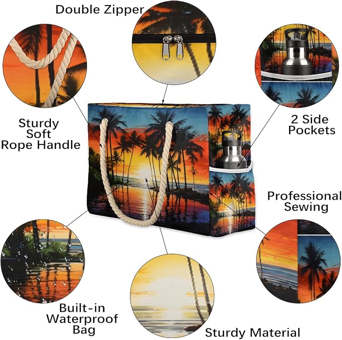 Large Beach Bag with Zipper Beach Bags for Women Water Resistant Swim Pool Bag - Image 5