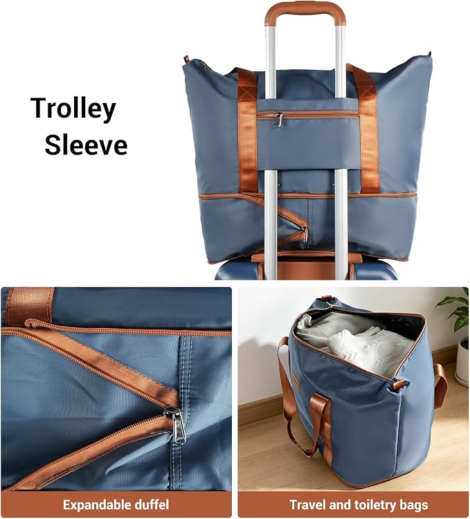 3 Piece ABS+PC Luggage Set, Carry On with Spinner & Duffle | 20" Carry-On + Waterproof Underseat Duffel + Toiletry Bag. 360° Spinner Wheels,Fits Overhead Bins,For Business & Travel - Image 5