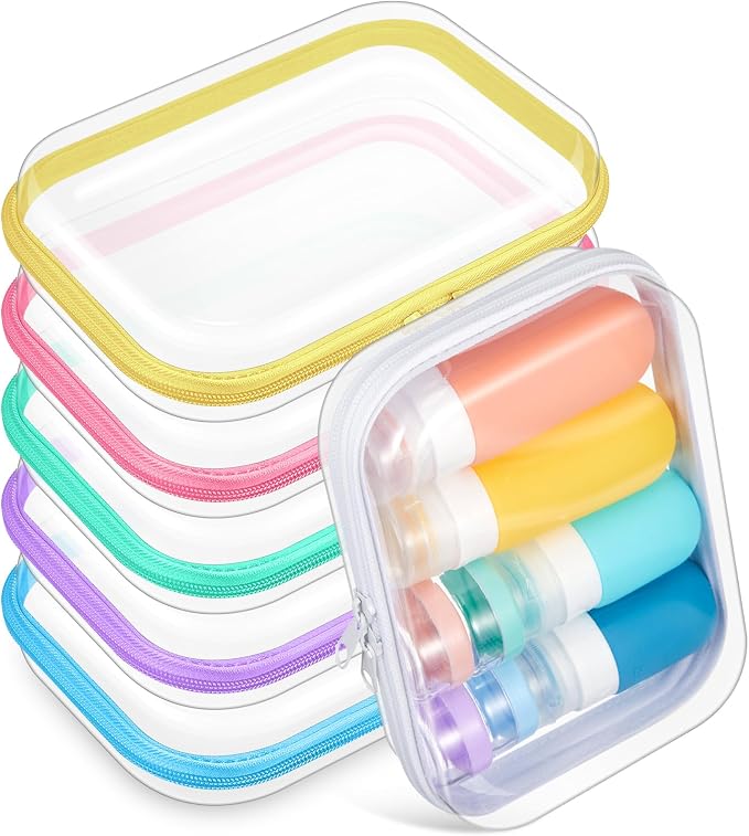 Sanwuta 6 Pcs Clear Hard Zipper Case Plastic Zipper Pouches Transparent Makeup Bag Pencil Case Pouches Toiletry Diaper Bag for Travel Toy Storage Organizer Bins(Colorful,7.09 x 5.12 x 2 Inch) by Sanwuta