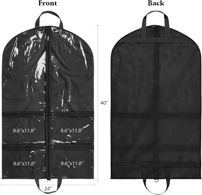 KEEGH Clear Garment Bags for Dance Costumes 40 inch Dance Garment Bags for Dancers Hanging Clothes for Closet Storage, with 4 Zipper Pockets for Dance Competitions, Ballet, Theatre, 6 Pack, Black - Image 2