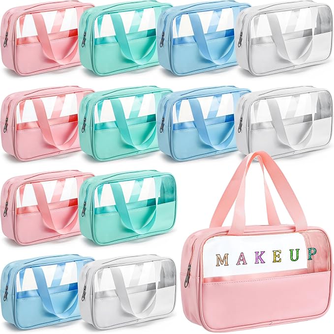 Buryeah 12 Pcs Translucent Make up Bag Toiletry Organizer for Women Men Waterproof Portable Cosmetic Travel Bag with Hanging Handles Travel Storage Carry Pouch Gifts for Bridesmaid (Multicolor) by Buryeah