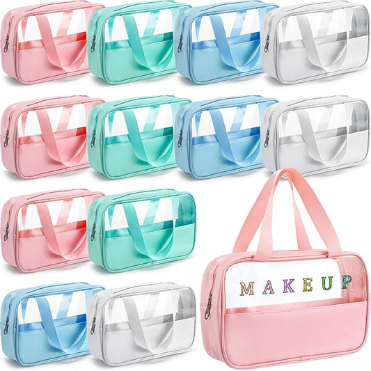 Buryeah 12 Pcs Translucent Make up Bag Toiletry Organizer for Women Men Waterproof Portable Cosmetic Travel Bag with Hanging Handles Travel Storage Carry Pouch Gifts for Bridesmaid (Multicolor) by Buryeah