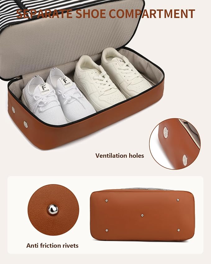 Weekender Bags for Women Travel, Under Seat Carry On Bags for Airplanes Overnight Bag with Shoe Compartment Luggage Sleeve, Foldie Travel Tote Bag Hospital Bag, Travel Gifts, Black Strip - Image 4