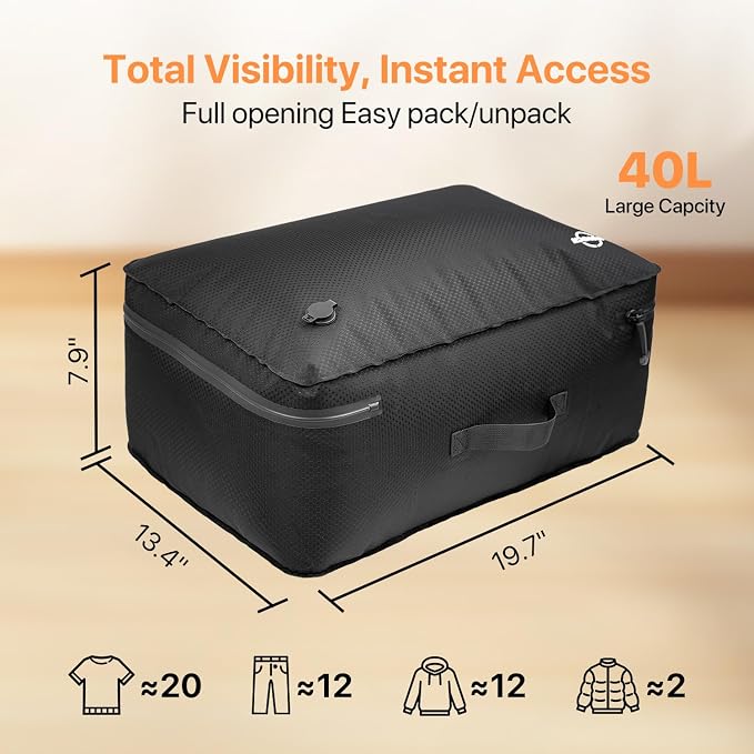 Travel Vacuum Bags with Wireless Pump 70L, 24in Vacuum Bags for Travel Reusable, IP68 Waterproof, Fits 20/24/28in Suitcase, Backpack, Home Storage (2PC + Pump) - Image 2