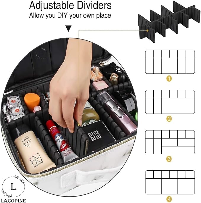 Large Makeup Organizer Bag Travel Train Case Portable Cosmetic Artist Storage Bag with Adjustable Dividers for Cosmetics Makeup Brushes, MARBLE PATTERN, 18 INCH (2 LAYER), Travel Accessories - Image 5