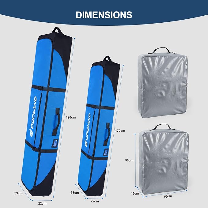 Odoland Rolling Ski Bag, Padded Snowboard Bags with Wheels for Air Travel, 900D Water Resistant Oxford Fabric and Extra 2 Dry Bag, Fits Skis Up to 170/190cm - Image 2
