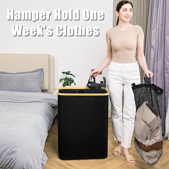 Hampers for Laundry Basket with Lid, 145L Large Laundry Hamper 3 Section | Dirty Clothes Hamper Separator with 3 Removable Bags & 5 Labels, Divided Laundry Organizer for Bedroom, Laundry Room, Black - Image 7