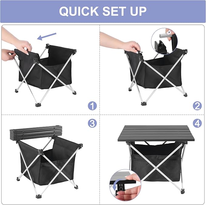 Grope Portable Camping Table Ultralight Aluminum Camp Table with Storage Bag,Beach Table for Sand with Carrying Bag,Prefect for Outdoor,Picnic,BBQ,Cooking,Festival (Black with Storage Bag-S) - Image 4