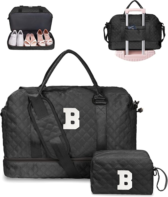 Unique Women Gift-Birthday Gifts for 6 7 8 9 10 11 12 13 14 Year Old Girls-Duffle Bag with Shoe Compartment, Weekender Bags, Overnight Bag, Travel Bags with Makeup Pouch (Letter B) by Vogewood