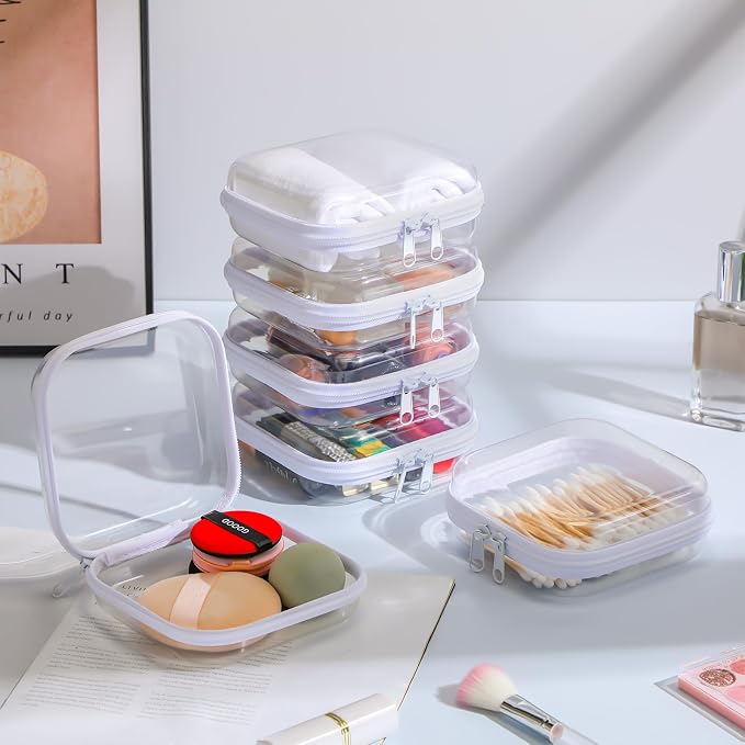Sanwuta 6 Pcs Clear Hard Zipper Case Plastic Zipper Pouches Transparent Makeup Bag Pencil Case Pouches Toiletry Diaper Bag for Travel Toy Storage Organizer Bins(White,5 x 5 x 2 Inch) - Image 6
