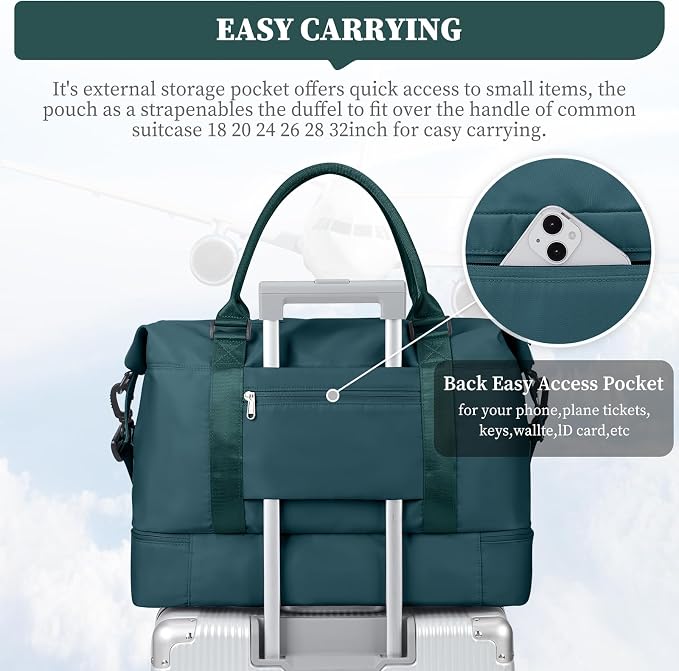 Weekender Bags for Women, Personal Item Travel Bag with Shoes Compartment | Overnight Travel Duffel Bag with Toiletry Bag, Airplane Friendly Carry-On Bag with Wet Pocket & Trolley Sleeve,Medium - Image 6