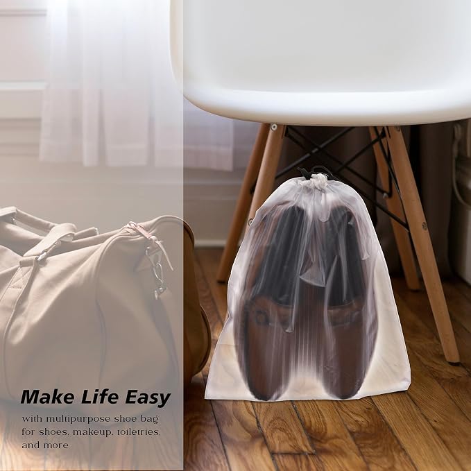 Kuber Industries Shoe Cover | Travel Shoe Storage Bags | PVC Storage Bags | Drawstring Shoe Cover | Transparent Shoe Storage Organizer | Lining-Design | Pack of 12 | White - Image 6