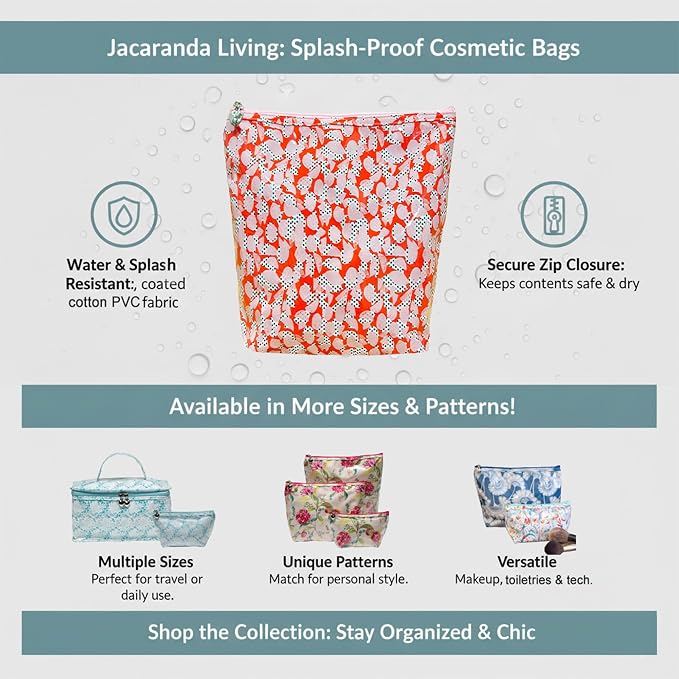 Jacaranda Living Large Cosmetic Bag – Water-Resistant Makeup Bag with PVC-Lined Interior, Easy to Clean Travel Toiletry Bag, Pebble Polka Dot - Image 9