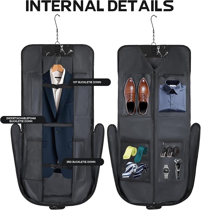 Goloni Garment Bag For Men Women Travel & Business,Hanging Clothes & Multiple Compartment,Waterproof Foldable Suit Bag Marble - Image 2