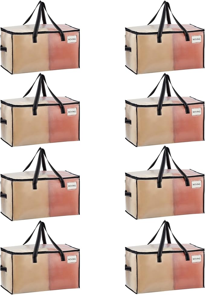 VENO 8 Pack Heavy Duty Moving Bags, Clear Storage Bags for Clothes and Comforters, College Dorm Essentials Packing Supplies, Foldable Boxes Alternative (Clear, 8 Pack) by Veno